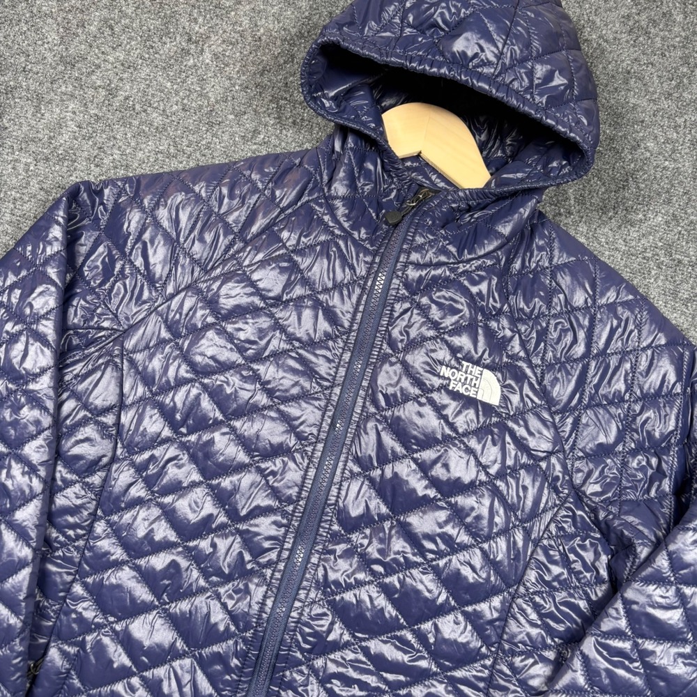 The North Face Puffer Jacket Girls Large Purple Quilted Hooded Full Zip